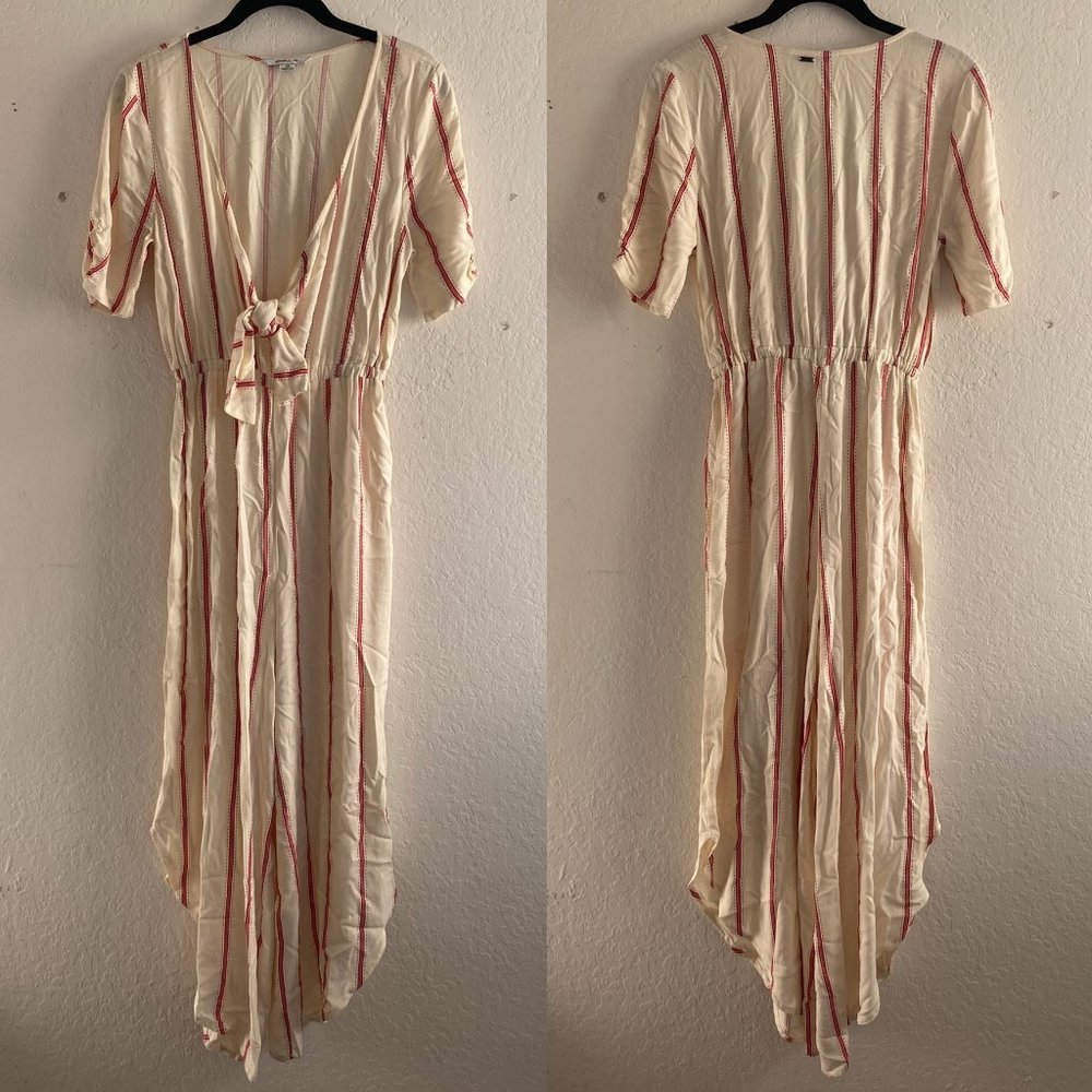 O'Neill Sincerely Stripe Womens Jumpsuit Tie Cream Size XS Stretch Casual Spring